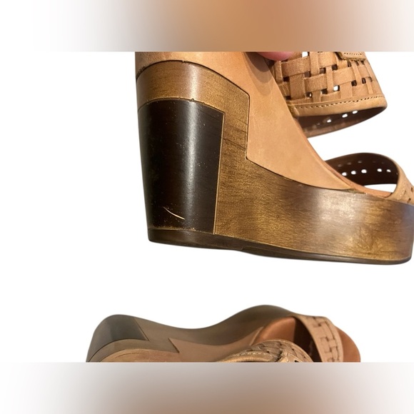 Musse & Cloud Platform Wedge Heel Tan leather Colorblock Sandals Sz 38 US 7/7.5 - Picture 8 of 11